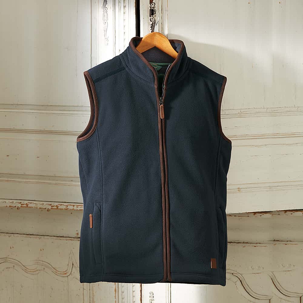 Mens fleece gilet with leather trim best sale