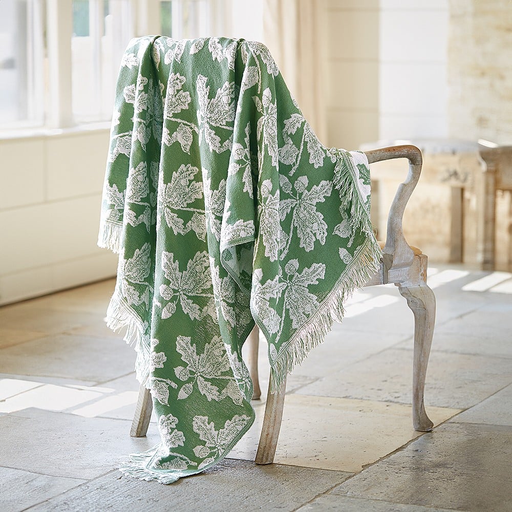 Green White Oak Leaf Recycled Throw Museum Selection